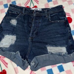 Hollister Women's Dark Blue Distressed Jean Shorts
